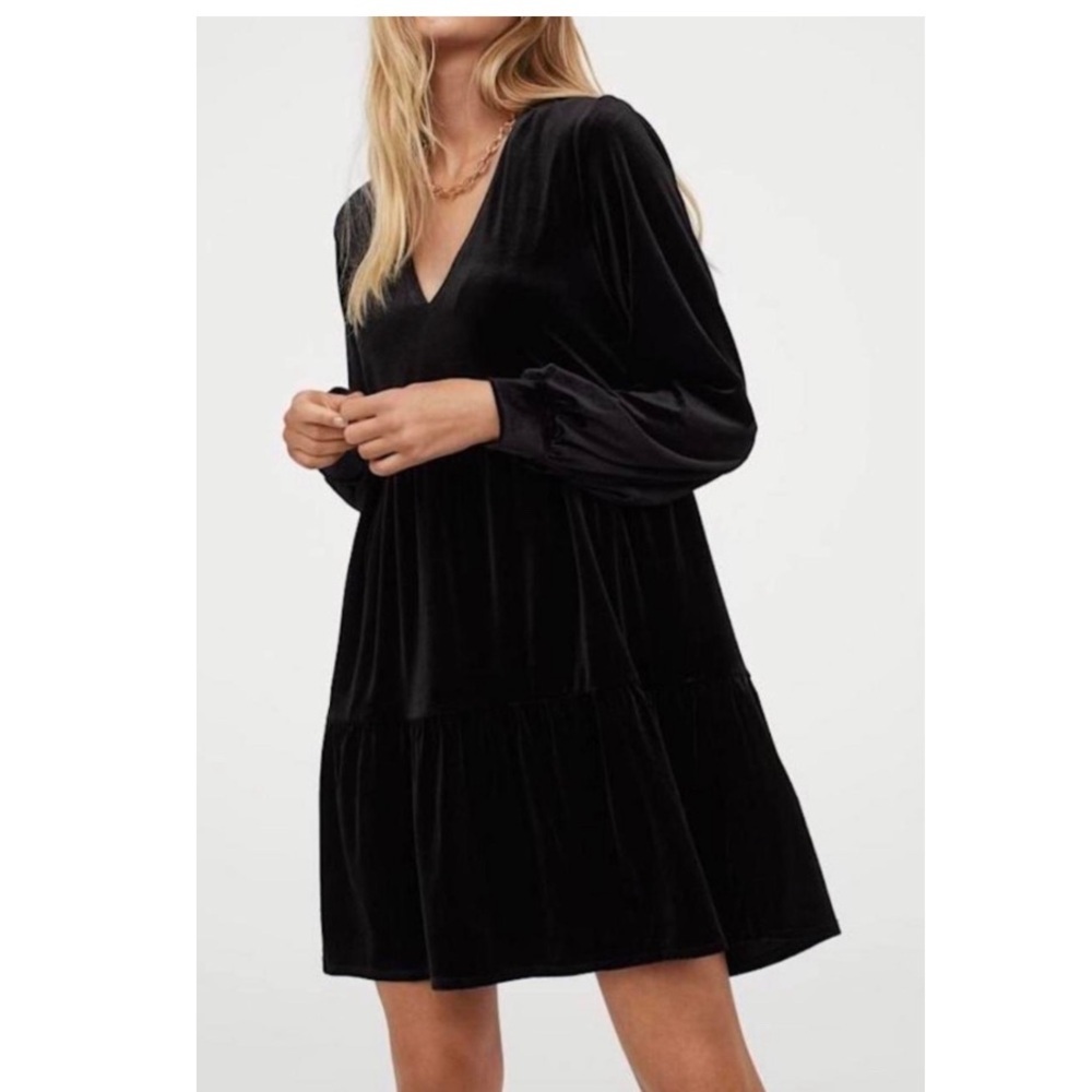 Tach Velour V Neck Dress.
